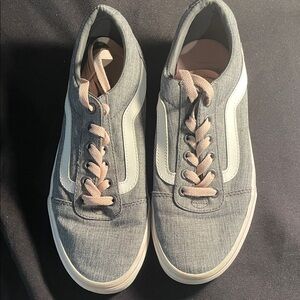 VANS Gray Canvas Low-Top Sneakers with Pink Laces